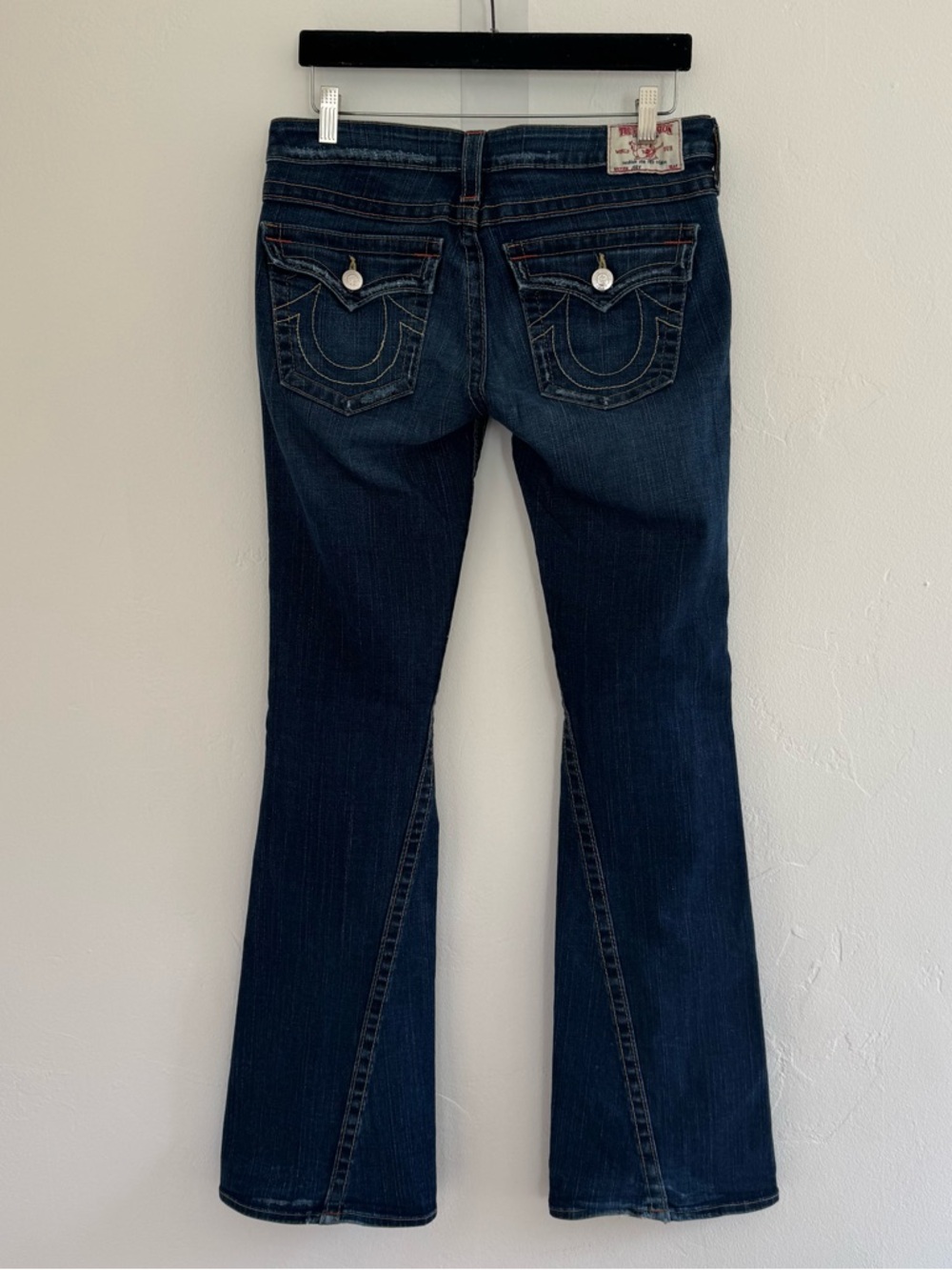 True Religion Joey Low Rise Flare Jeans Dark Blue Denim Distressed y2k 00s - Picture 3 of 14